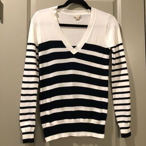 J Crew Factory | Black White Stripe V-Neck Sweater